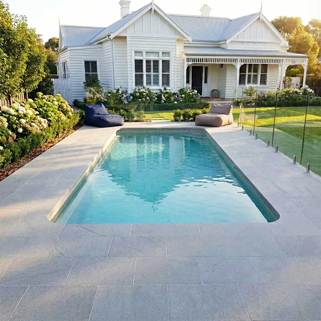Bluestone Pool Pavers With A Radial Internal Corner Drop Edge