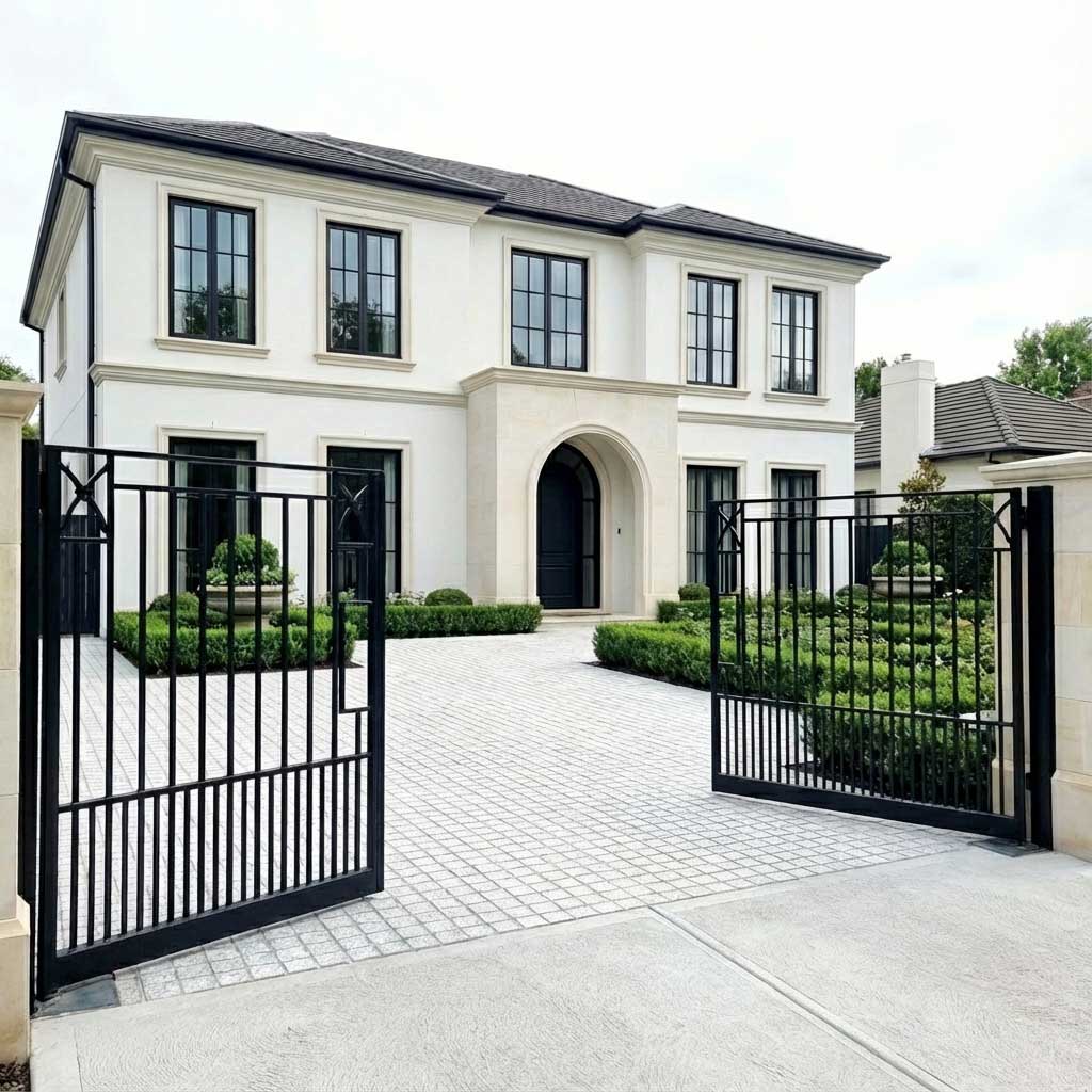 White Granite Cobblestones on Mesh Front Grand Entrance