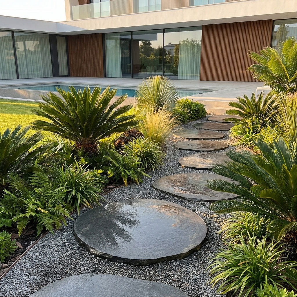 Bluestone Round Stepping Stones leading to Swimming Pool