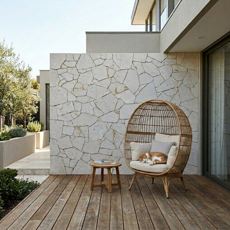 Champagne Copper Feature Wall With Cat on Egg Chair