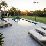 Limestone Pool Coping Tiles around Pool in Vale Grey Dropface