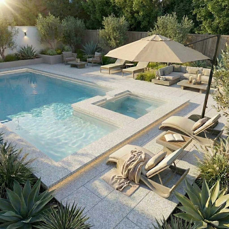 White Granite Pool Pavers and Dropface