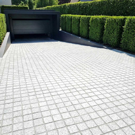 White Granite Cobblestone Driveway with a Flamed Finish
