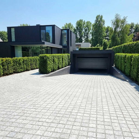 White Granite Cobblestones with an Exfoliated Finish Driveway and Entrance